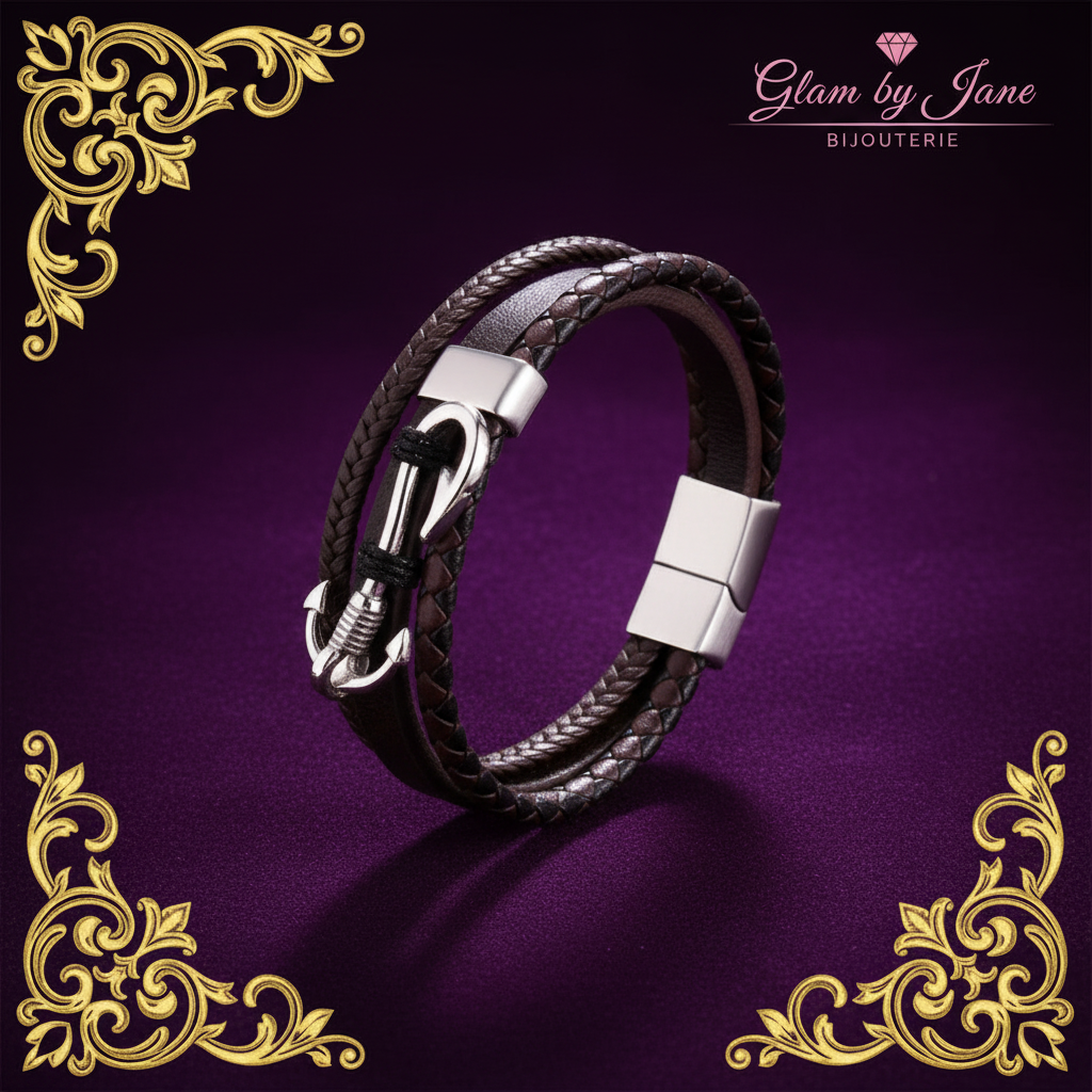 Bracelet acier et cuir homme