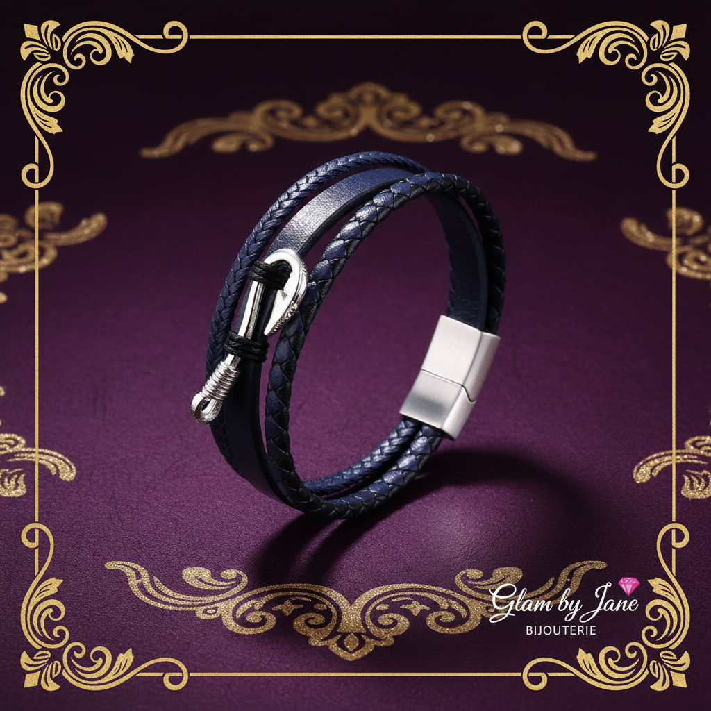 Bracelet acier et cuir homme