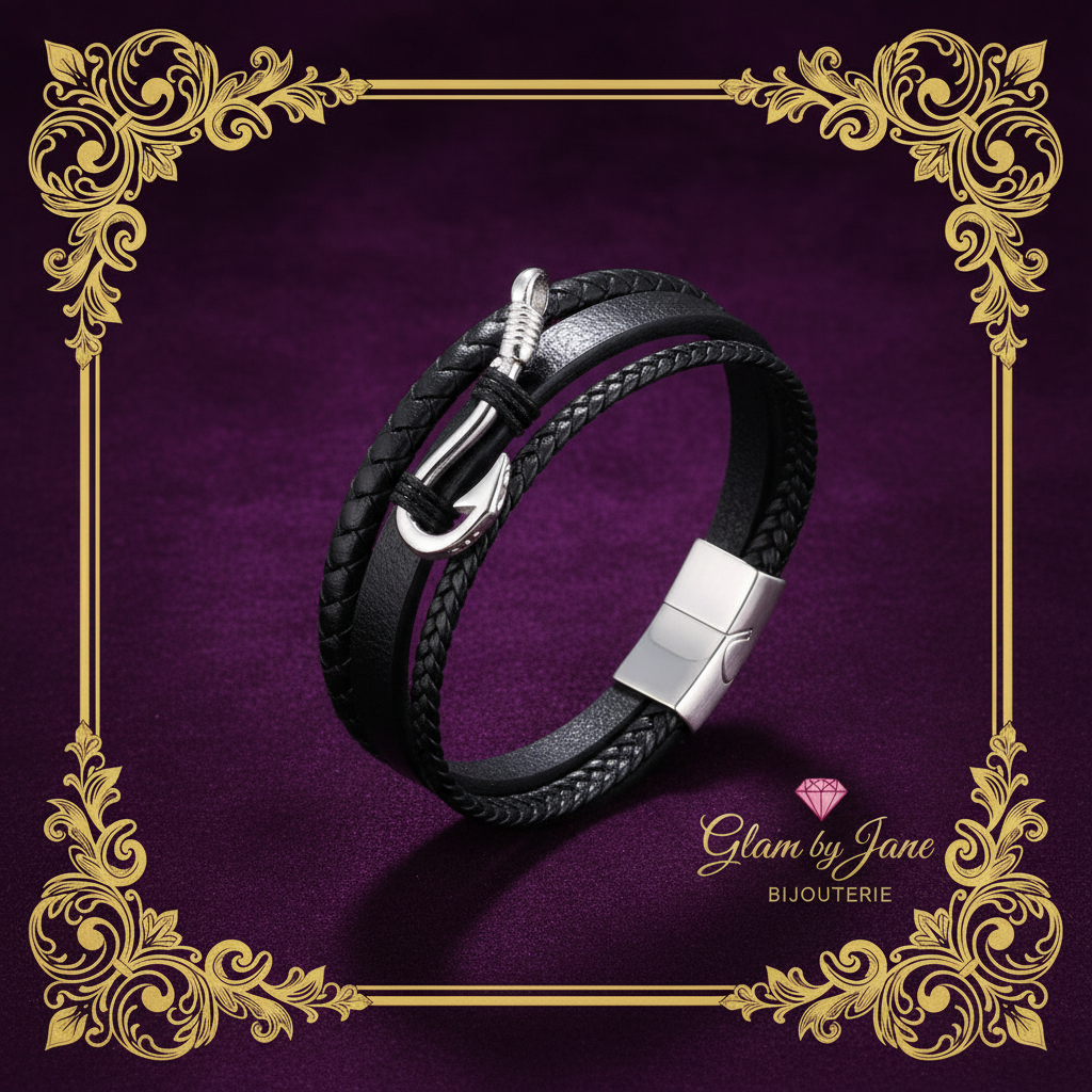 Bracelet acier et cuir homme