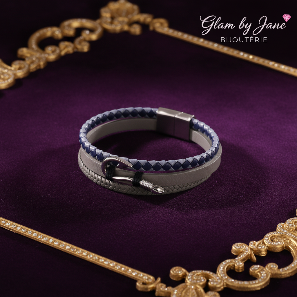Bracelet acier et cuir homme