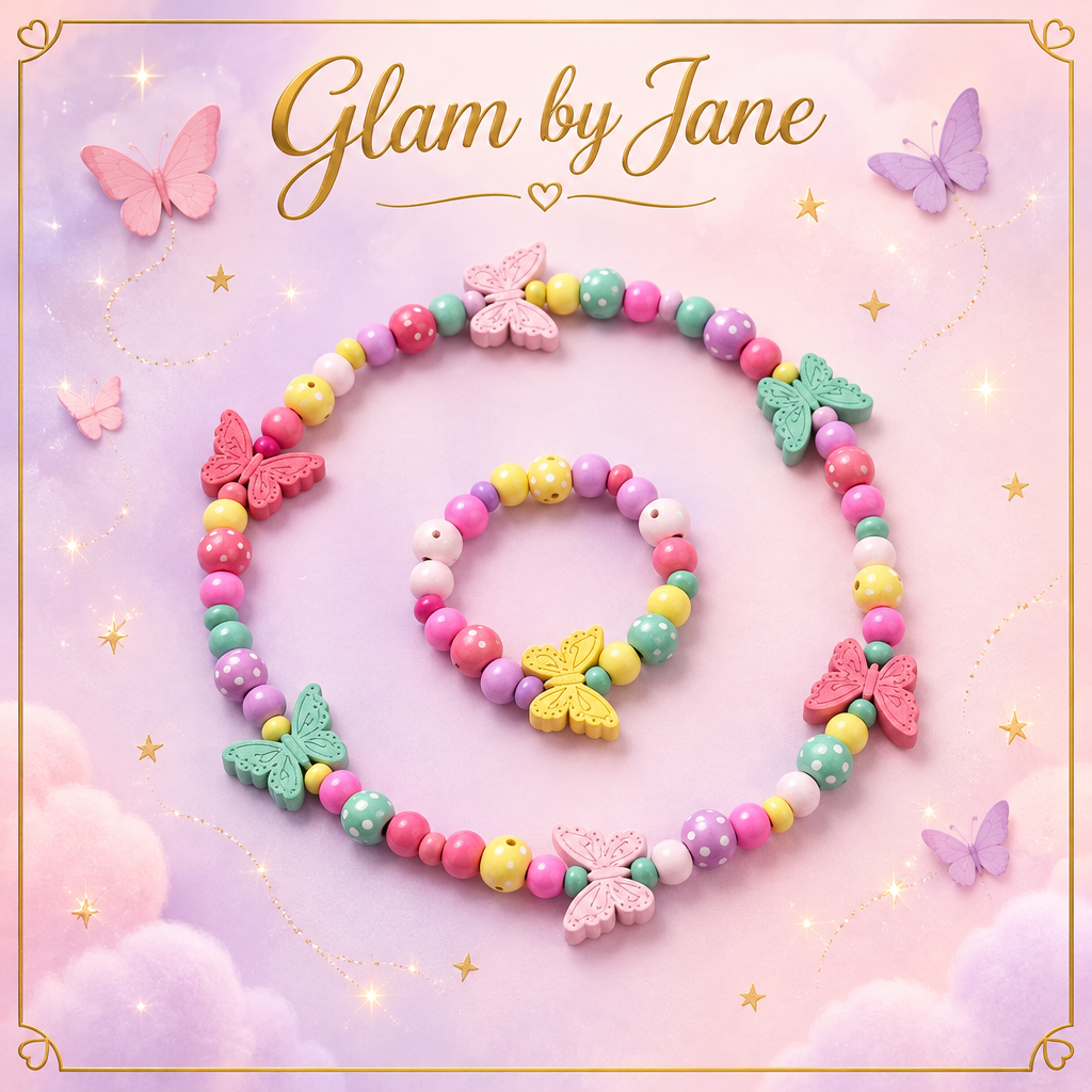 Parure enfant perles de bois papillons Glam by Jane