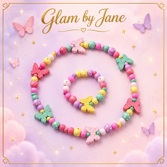 Parure enfant perles de bois papillons Glam by Jane