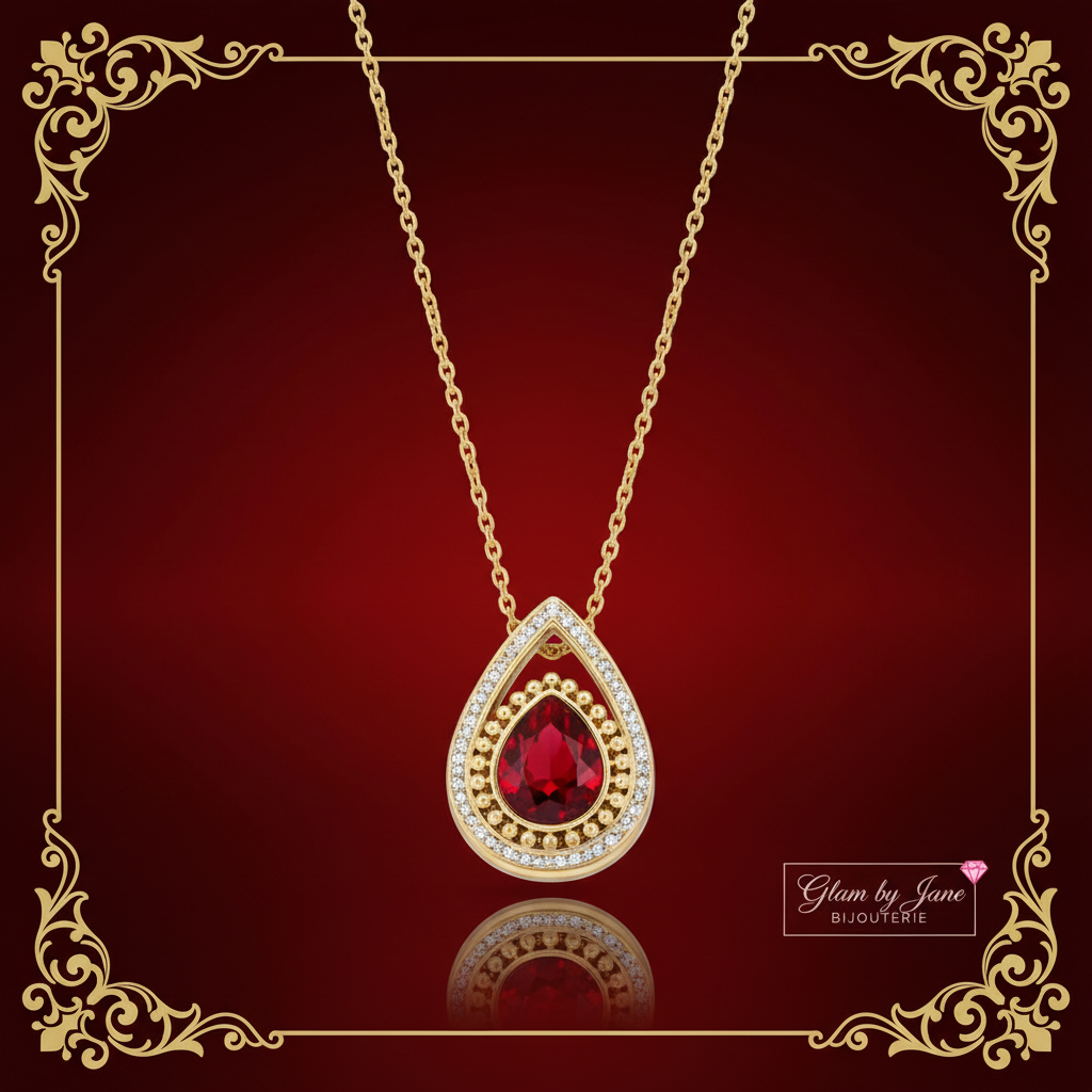 Collier goutte diamant rubis en acier inoxydable
