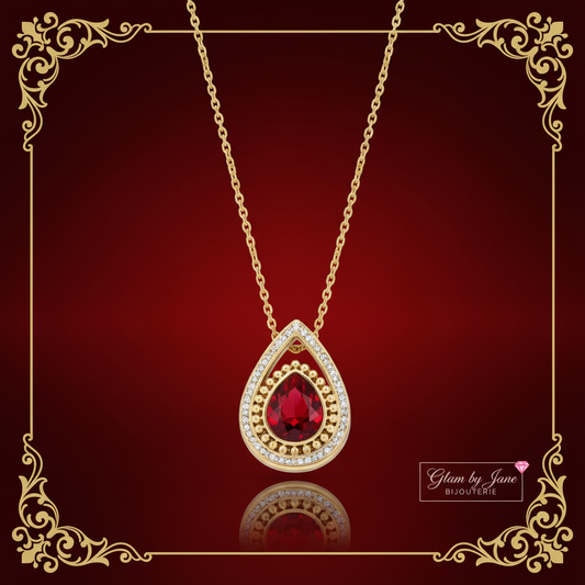 Collier goutte diamant rubis en acier inoxydable
