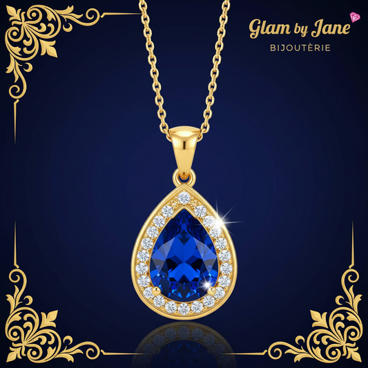 Collier en forme de goutte bleu avec strass