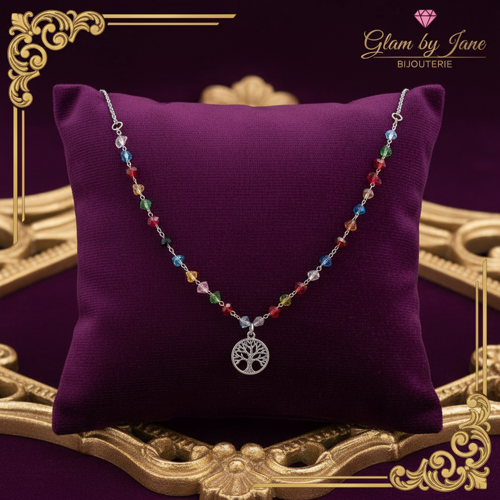 Collier arbre de vie avec petites perles colorées