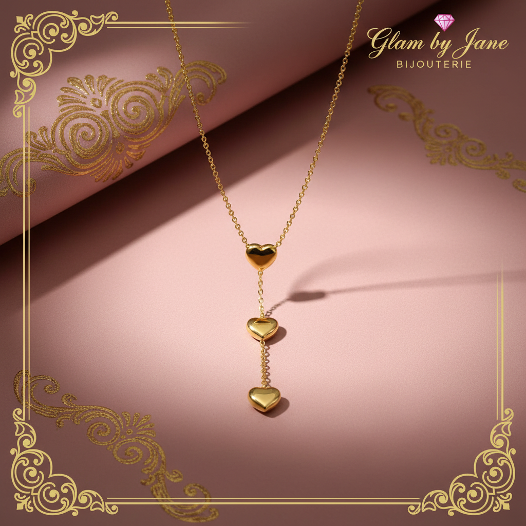 Collier 3 coeur en acier inoxydable