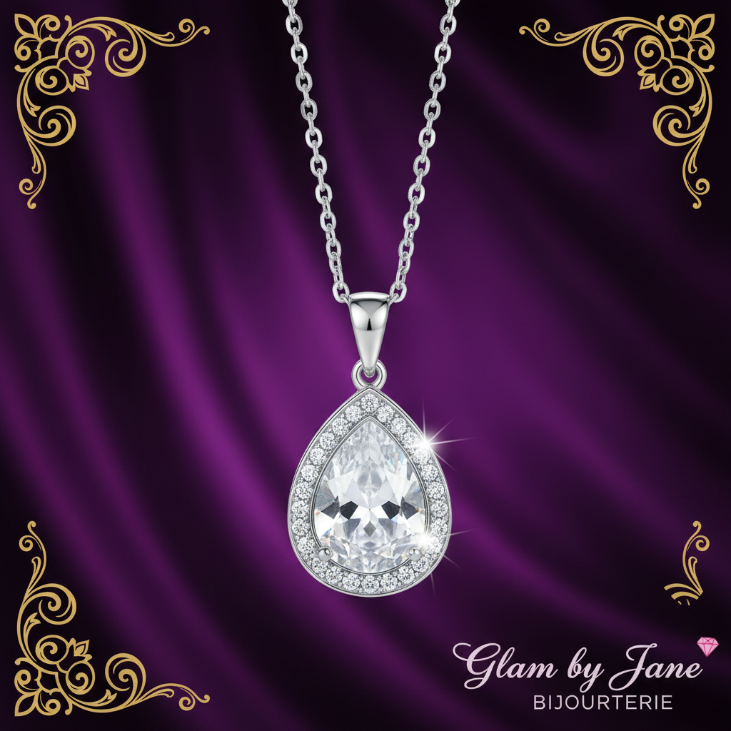 Collier en forme de goutte en cristal transparente