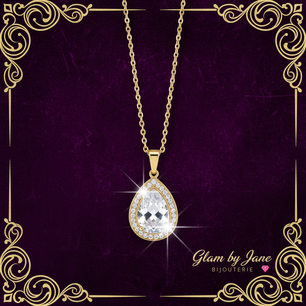 Collier en forme de goutte en cristal transparente