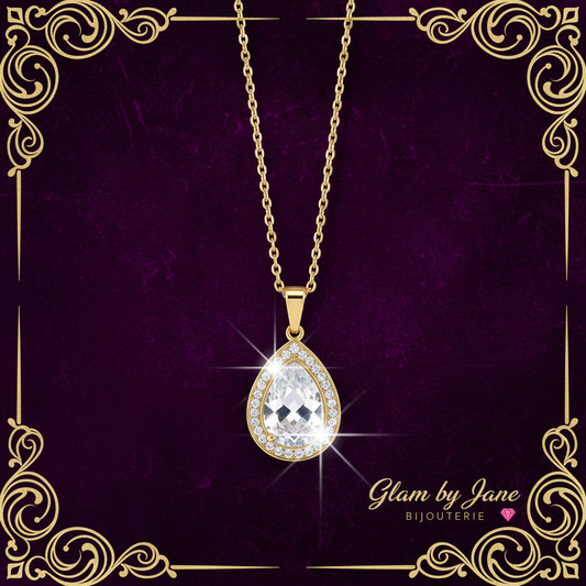 Collier en forme de goutte en cristal transparente