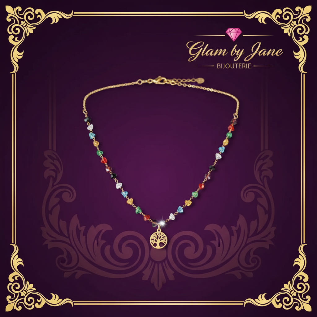 Collier arbre de vie avec petites perles colorées