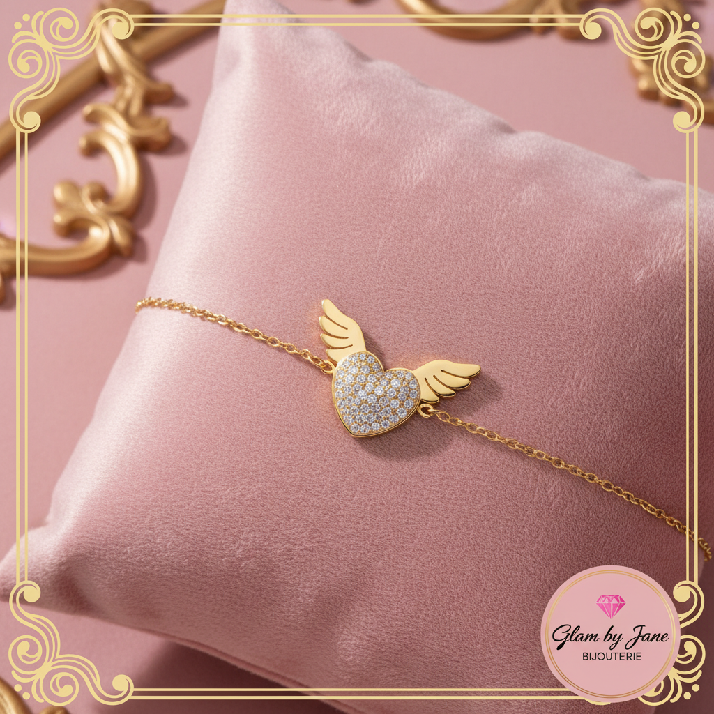 Bracelet coeur aile d'ange en acier inoxydable