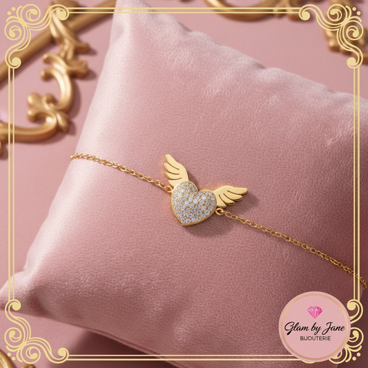 Bracelet coeur aile d'ange en acier inoxydable