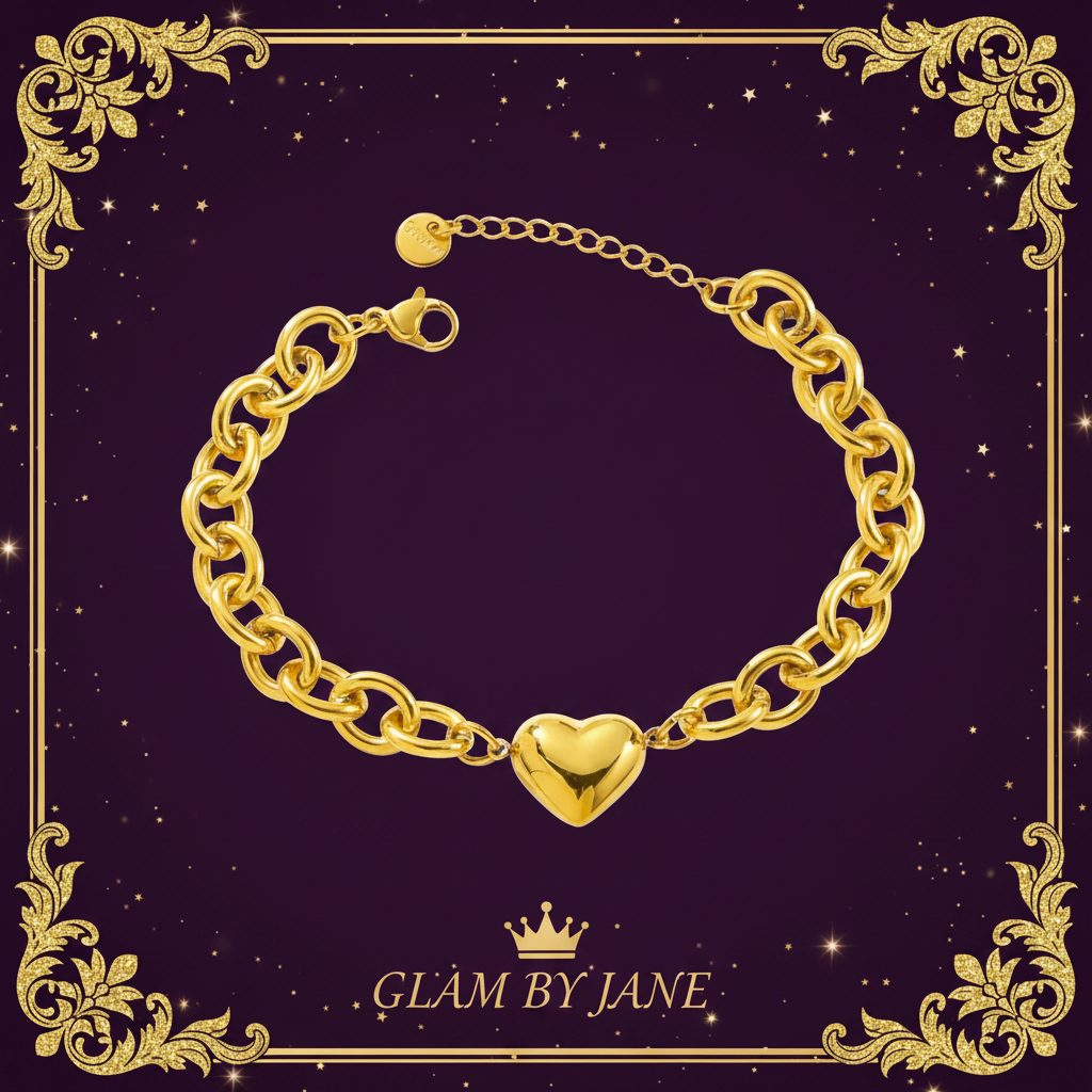 Bracelet chaîne cœur 3D doré