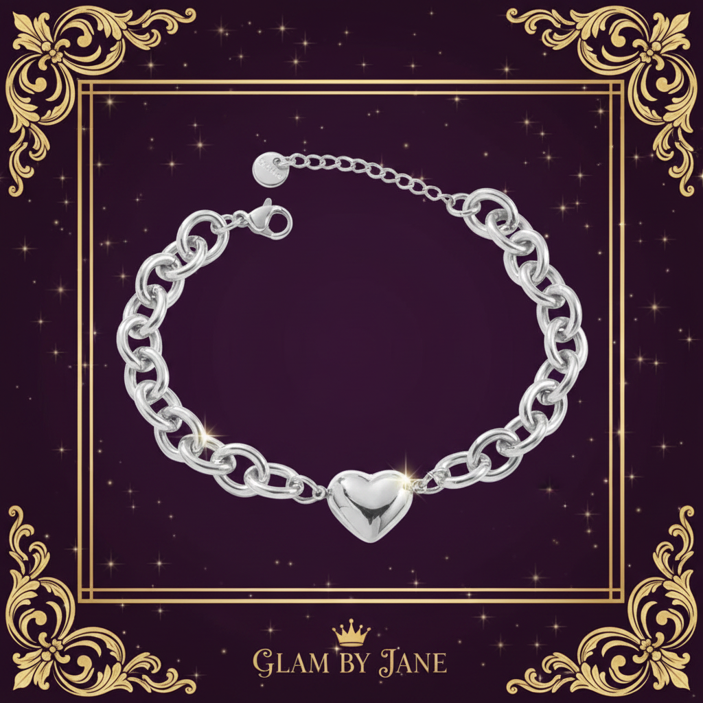 Bracelet chaîne cœur 3D argent