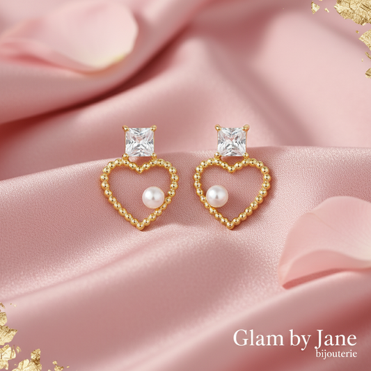 Boucles d'oreilles Cœur Perle Acier Doré