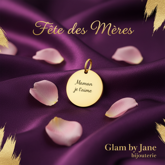 Pendentif acier à personnaliser rond thème Maman je t'aime