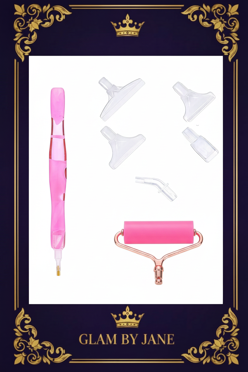 Kit Outils Diamond Painting 5D Stylo Ergonomique + 6 Embouts + Rouleau Strass Ronds & Carrés