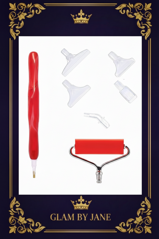 Kit Outils Diamond Painting 5D Stylo Ergonomique + 6 Embouts + Rouleau Strass Ronds & Carrés